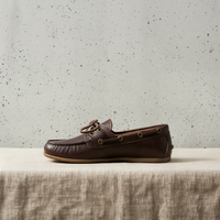 WOMENS BROWN LEATHER MOCCASIN FLAT