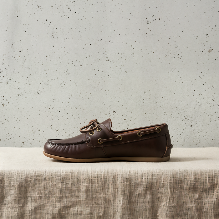 WOMENS BROWN LEATHER MOCCASIN FLAT