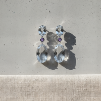 CLEAR QUARTZ AMETHYST DROP EARRINGS