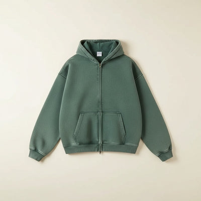WASHED FLEECE ZIP HOODIE