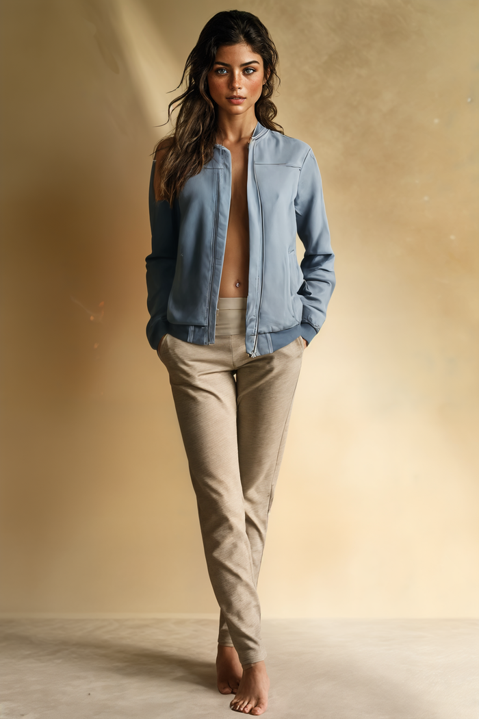 SLATE SUEDE MINIMALIST BOMBER JACKET