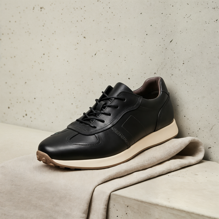 WASHED BLACK LEATHER RUNNER