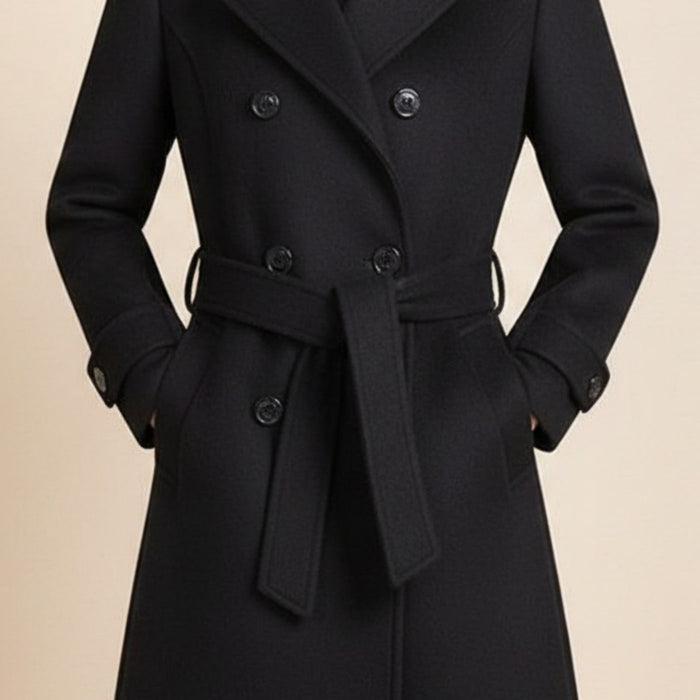 BELTED DOUBLE-BREASTED WOOL COAT