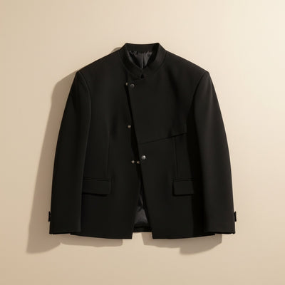 MANDARIN ASYMMETRIC STAND-COLLAR BLAZER