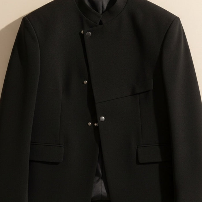 MANDARIN ASYMMETRIC STAND-COLLAR BLAZER