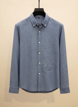 SLATE LINEN-BLEND BUTTON-DOWN SHIRT