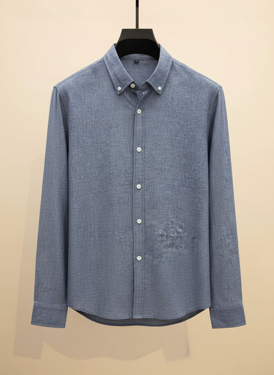 SLATE LINEN-BLEND BUTTON-DOWN SHIRT