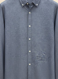 SLATE LINEN-BLEND BUTTON-DOWN SHIRT