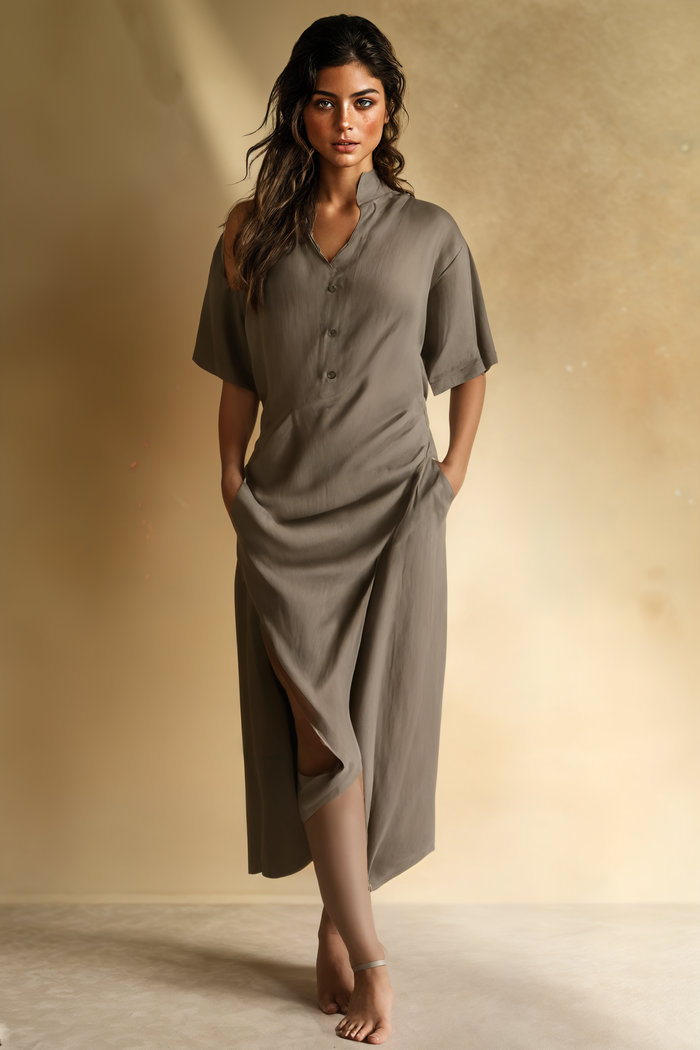 OLIVE LINEN SHIRT DRESS