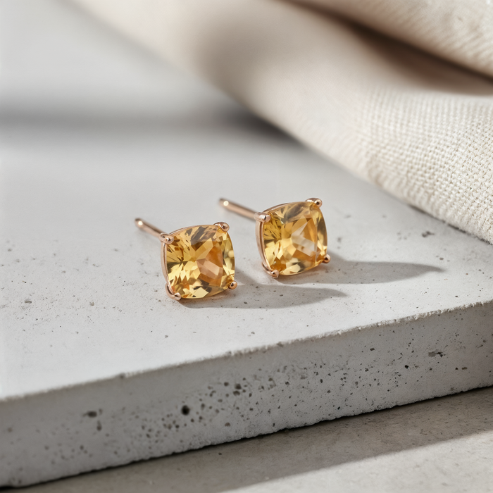 WARM CITRINE CUSHION STUD EARRINGS