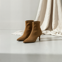 CAMEL POINTED SUEDE STILETTO ANKLE BOOT