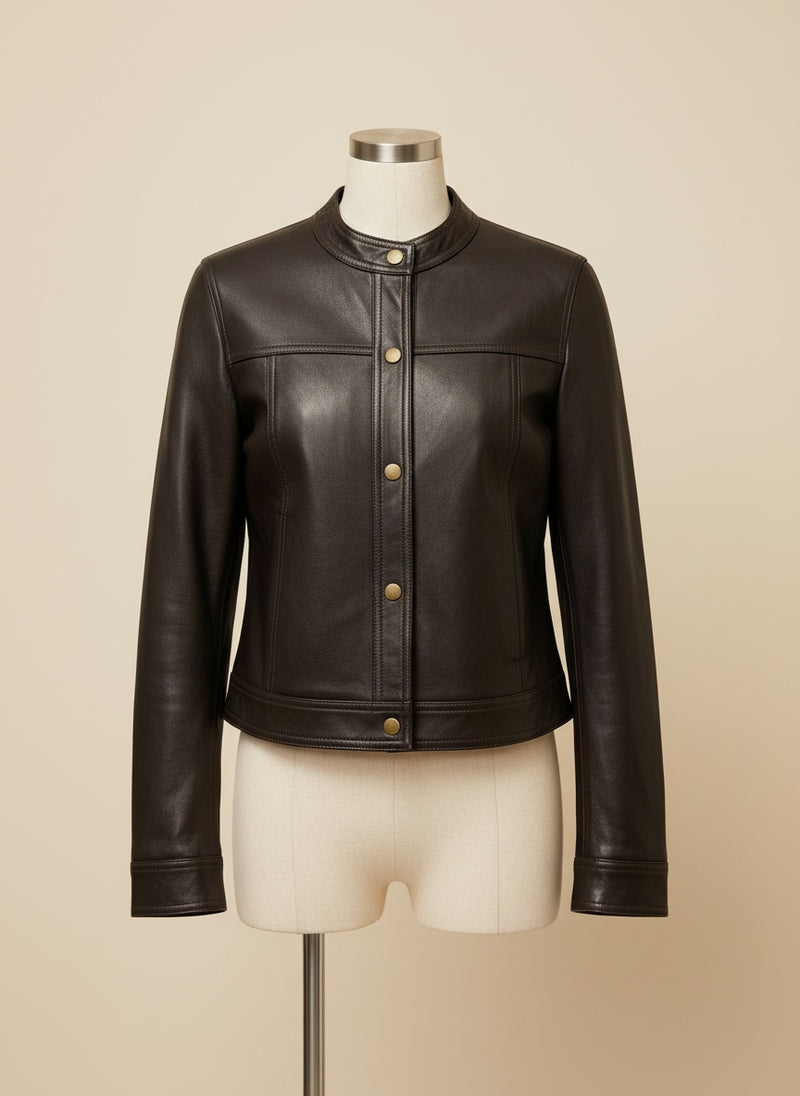 CROPPED LAMBSKIN COLLARLESS JACKET