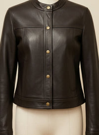 CROPPED LAMBSKIN COLLARLESS JACKET