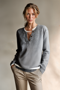 LAYERED HENLEY KNIT SWEATER