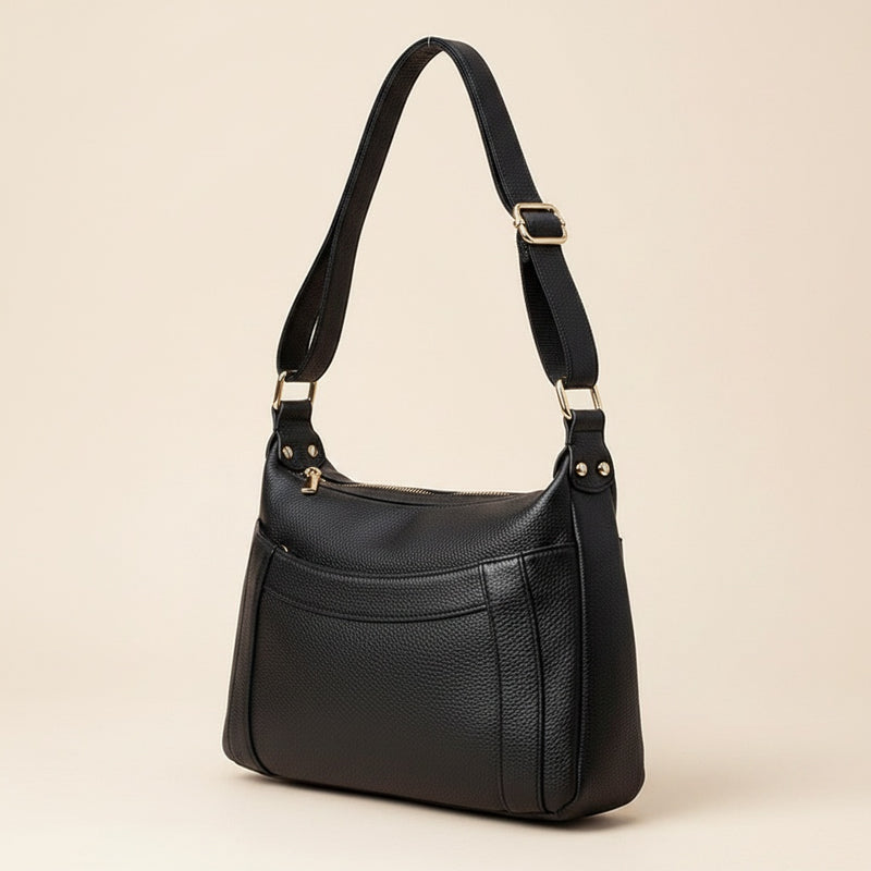 CRESCENT PEBBLED LEATHER SHOULDER BAG