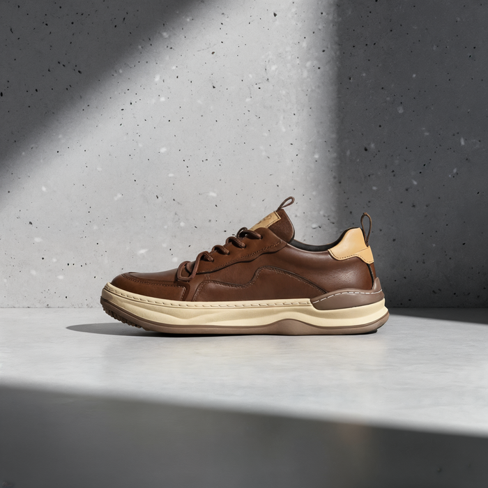 TAN LEATHER RETRO LOW-TOP
