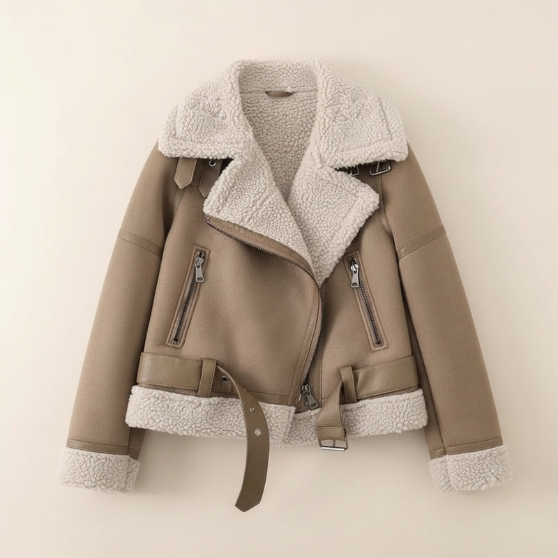 CAMEL SHEARLING AVIATOR JACKET
