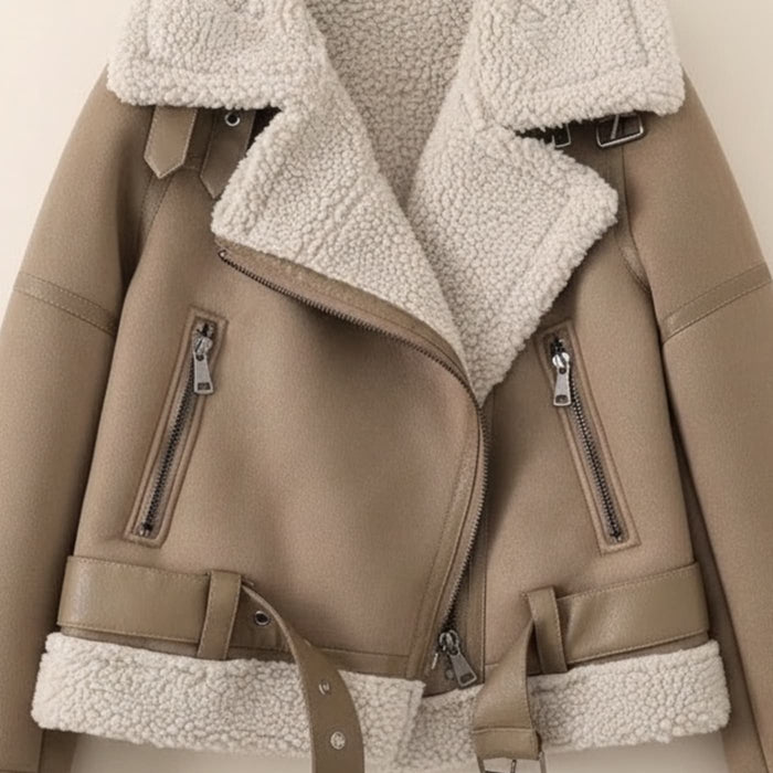 CAMEL SHEARLING AVIATOR JACKET