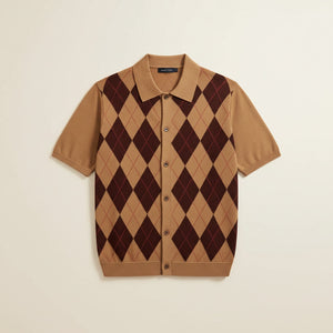 MERINO ARGYLE POLO CARDIGAN