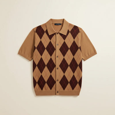 MERINO ARGYLE POLO CARDIGAN