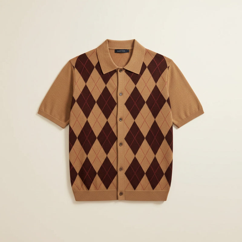 MERINO ARGYLE POLO CARDIGAN