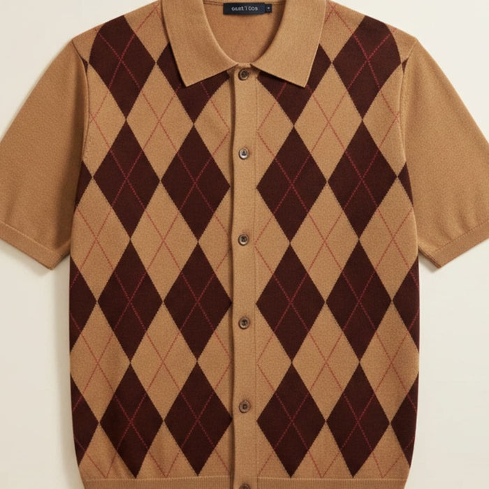 MERINO ARGYLE POLO CARDIGAN