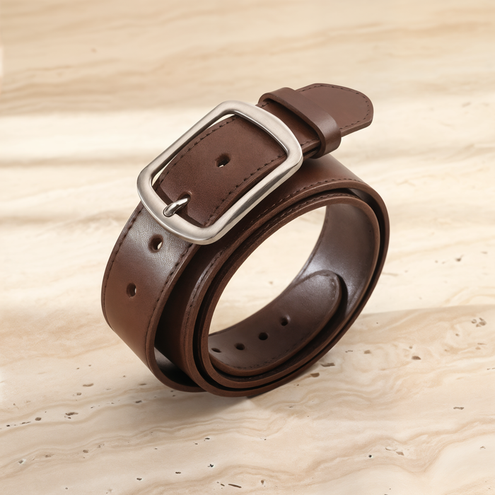 BROWN SILVER-PIN LEATHER BELT