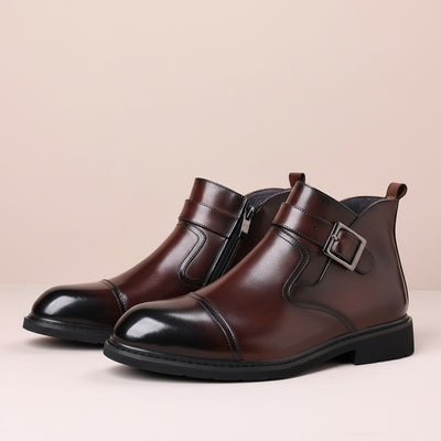 BURGUNDY BUCKLED CHELSEA ANKLE BOOT
