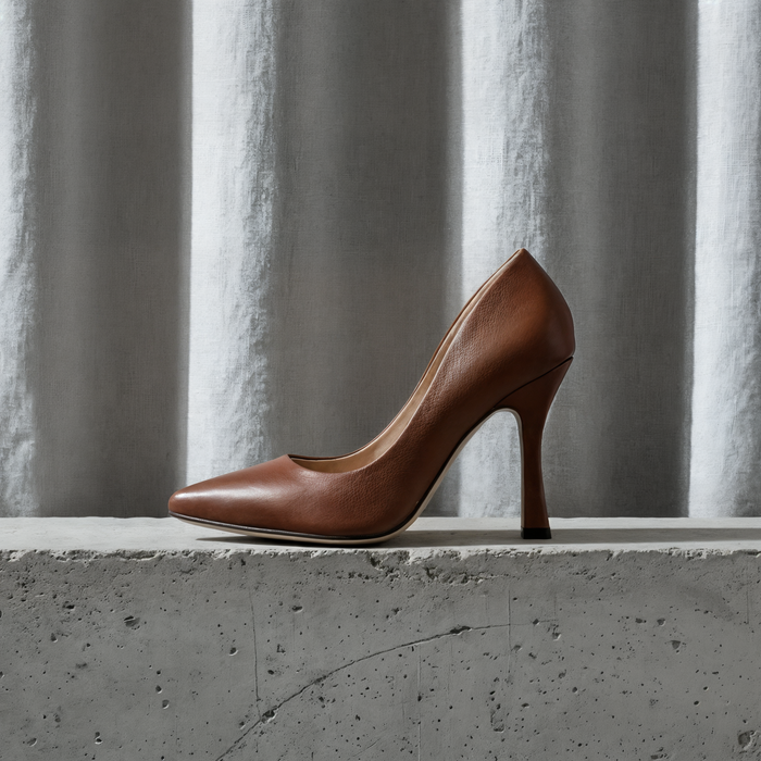 WARM BROWN POINTED LEATHER PUMP