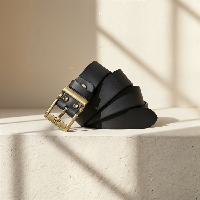 MATTE BRASS PRONG LEATHER BELT
