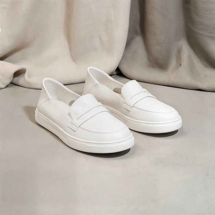 WHITE LEATHER PENNY LOAFER