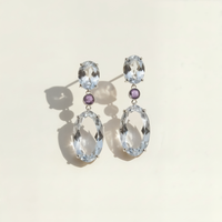CLEAR QUARTZ AMETHYST DROP EARRINGS