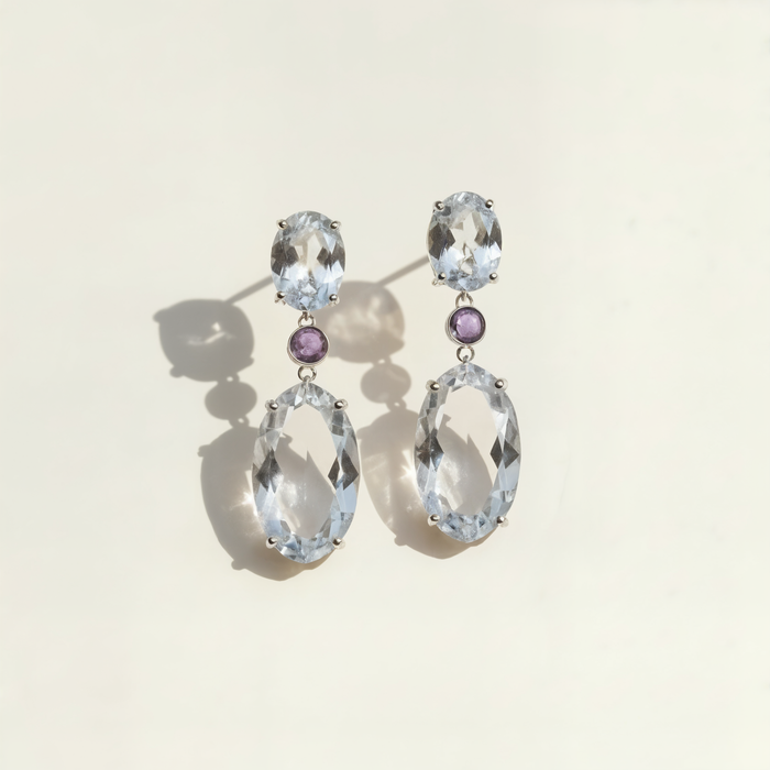 CLEAR QUARTZ AMETHYST DROP EARRINGS
