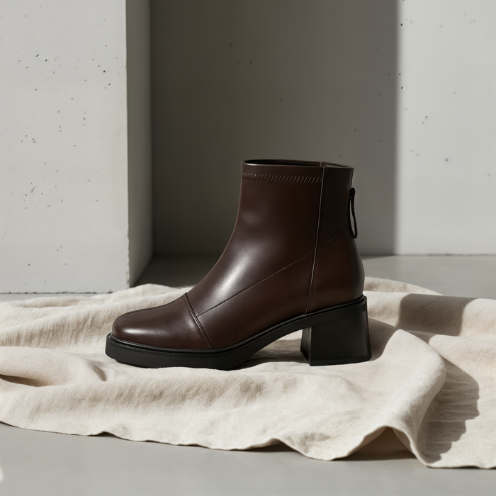 ESPRESSO SQUARE-TOE BLOCK HEEL BOOT