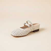 WOVEN IVORY MARY JANE MULE