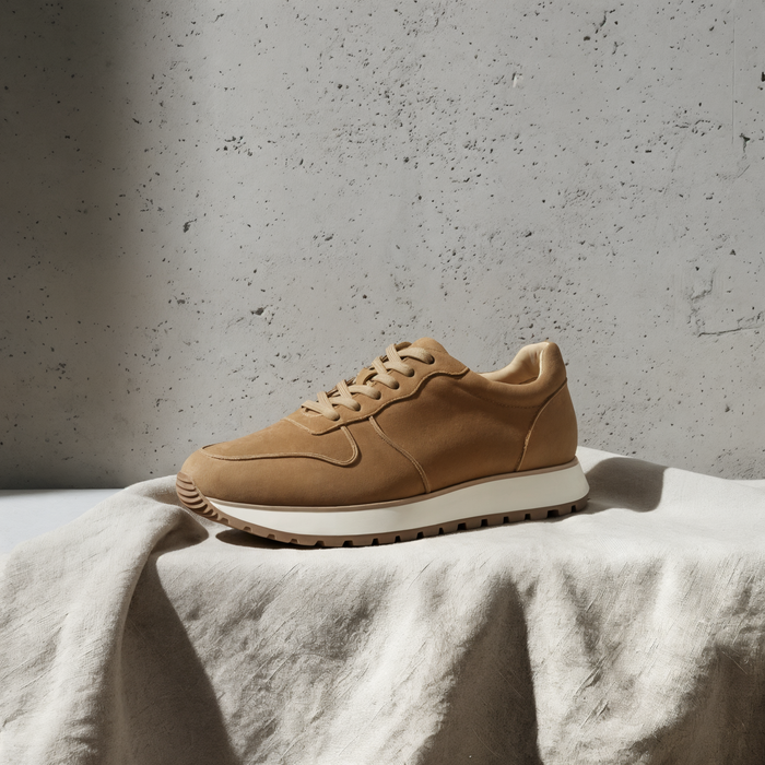 CAMEL SUEDE CHUNKY LOW TRAINER