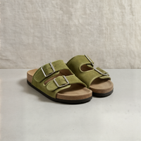 DOUBLE STRAP LEATHER SLIDE SANDAL