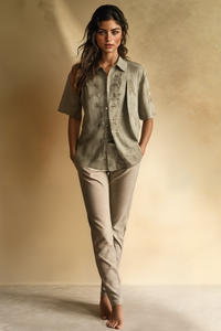OLIVE SHIBORI CAMP SHIRT