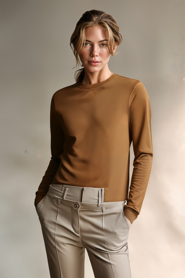 HEAVYWEIGHT CAMEL LONG-SLEEVE CREW