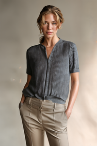 CHARCOAL RIBBED WOOL HENLEY