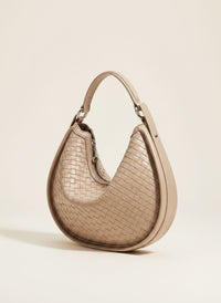 WOVEN CRESCENT LEATHER SHOULDER BAG