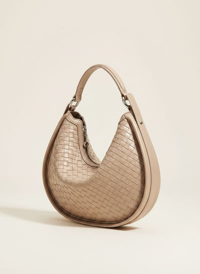 WOVEN CRESCENT LEATHER SHOULDER BAG