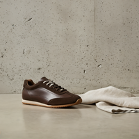 BROWN LEATHER PATCHWORK COURT SNEAKER