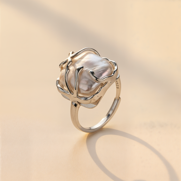 BAROQUE PEARL SCULPTURAL SILVER RING