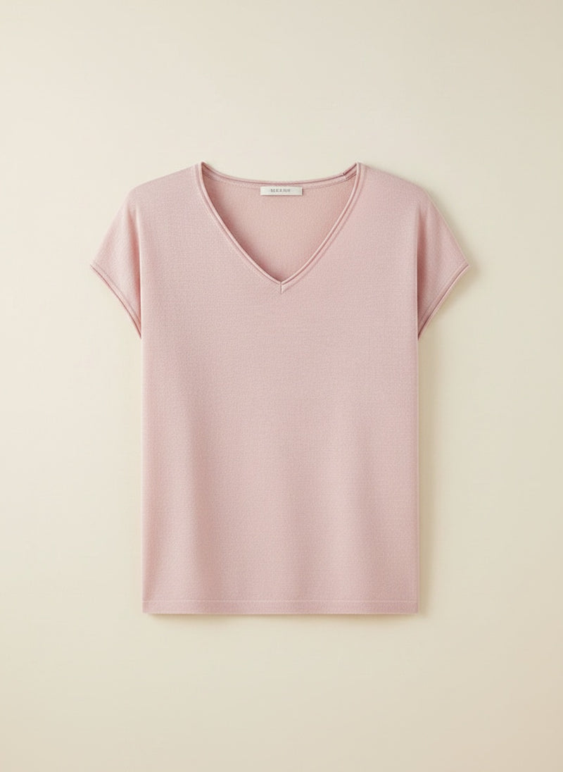SILK-WOOL V-NECK KNIT TEE