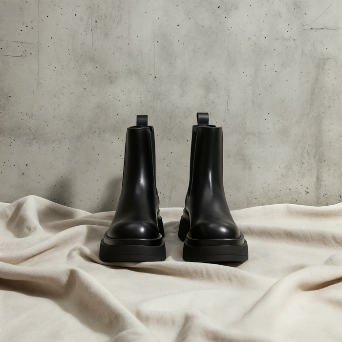 BLACK LUGGED CHELSEA PLATFORM ANKLE BOOT