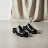 BLACK LEATHER BACKLESS MULE