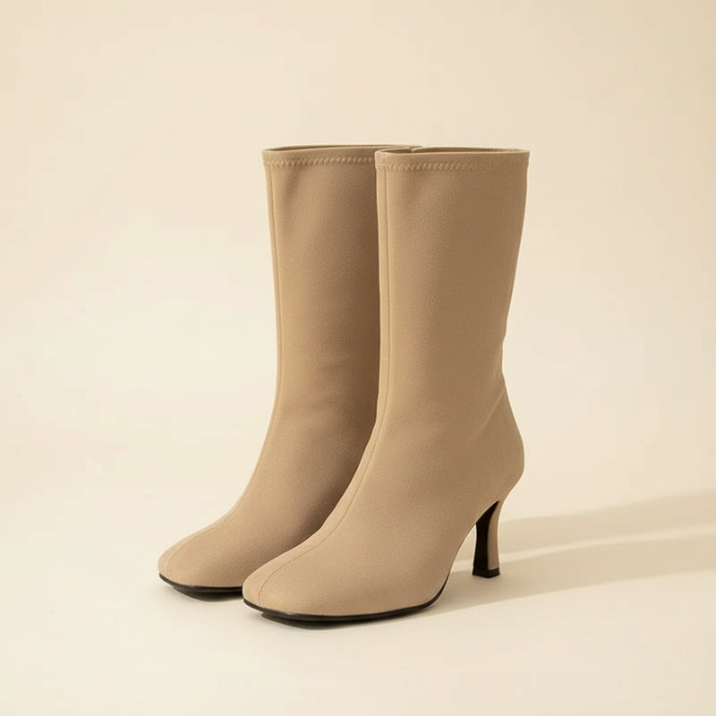 SAND SQUARE-TOE MID-CALF BOOT