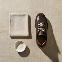 BROWN LEATHER PATCHWORK COURT SNEAKER
