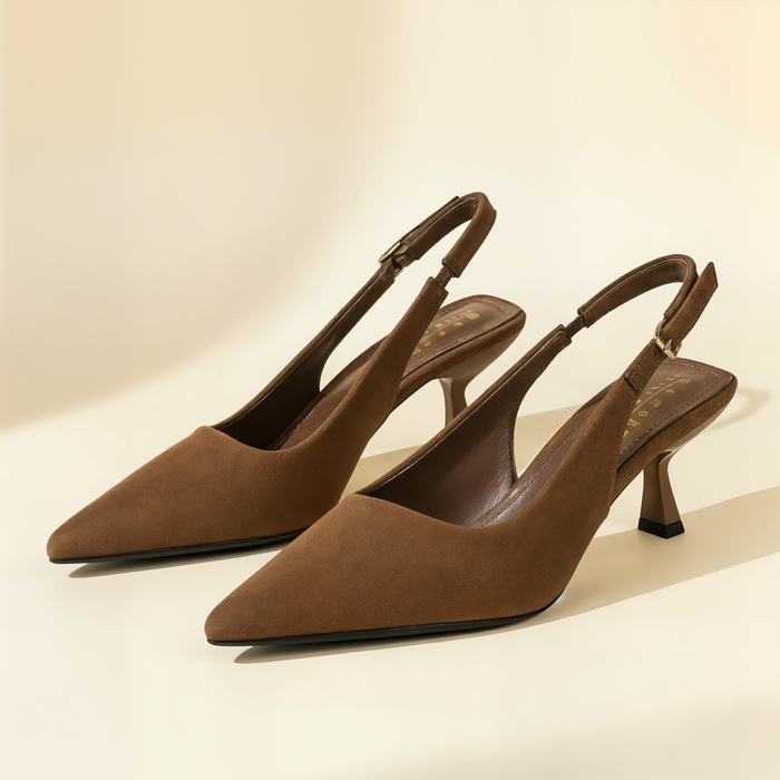 CAMEL SUEDE SLINGBACK KITTEN PUMP
